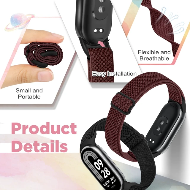 Alt view image 3 of 7 - Elastic Bands Compatible with Xiaomi Smart Band 10/9/8 for Women Men, Stretchy Solo Loop Soft Nylon Elastic Strap Replacement Wristband for Xiaomi Mi Band 10/9/83 PCS