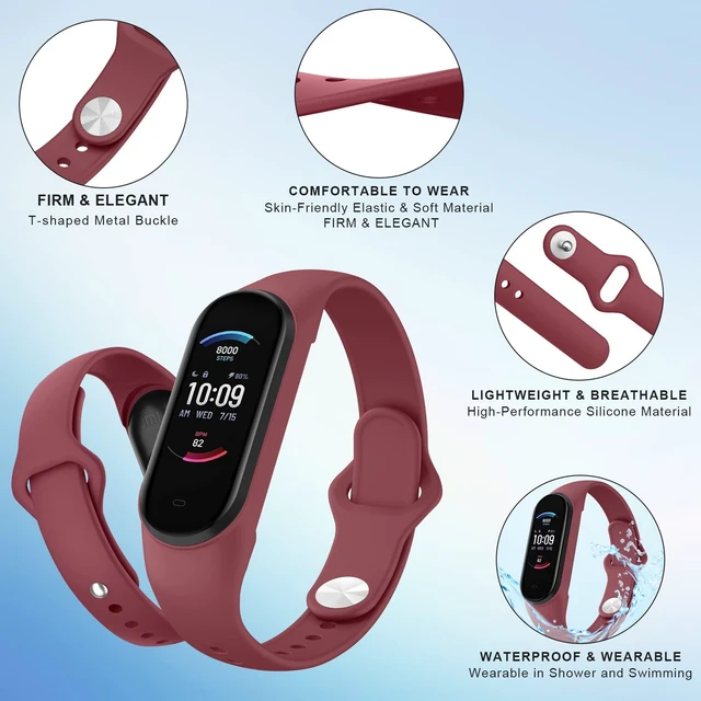 Alt view image 2 of 6 - Silicone Bands for Xiaomi Mi Band 5/6 & Amazfit Band 5/7, 3 Pack Soft Sport Straps for Women Men