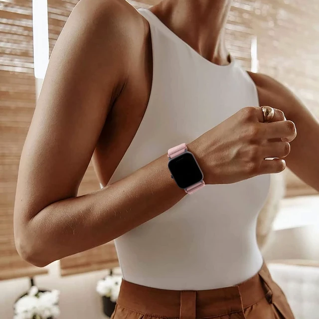Alt view image 4 of 7 - 2 Pack Stretchy Nylon Watch Bands Compatible with Amazfit Active 2/Active 3 Premium/Active,20MM Soft Replacement Sport Straps for Amazfit Bip 3 Pro/3/U Pro/GTR mini/GTS 4/3/2 Women Men