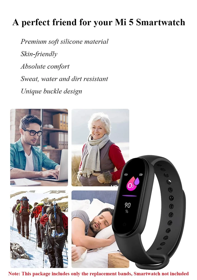Alt view image 7 of 7 - (4/5/8 PACK Xiaomi Mi 5/6/7 Strap/Amazfit Band 5/6 Replacement Bands for Mi Band 5/6/7 SmartWatch Bands & Amazfit Band 5/6, Skin-Friendly Soft & Flexible Silicone Straps for Male and Female