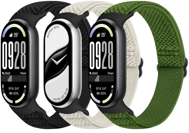 Main image of Elastic Bands Compatible with Xiaomi Smart Band 10/9/8 for Women Men, Stretchy Solo Loop Soft Nylon Elastic Strap Replacement Wristband for Xiaomi Mi Band 10/9/83 PCS