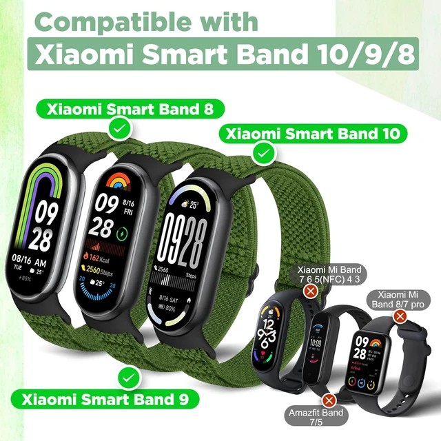 Alt view image 2 of 7 - Elastic Bands Compatible with Xiaomi Smart Band 10/9/8 for Women Men, Stretchy Solo Loop Soft Nylon Elastic Strap Replacement Wristband for Xiaomi Mi Band 10/9/83 PCS
