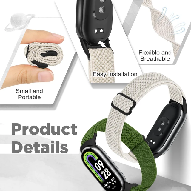 Alt view image 3 of 7 - Elastic Bands Compatible with Xiaomi Smart Band 10/9/8 for Women Men, Stretchy Solo Loop Soft Nylon Elastic Strap Replacement Wristband for Xiaomi Mi Band 10/9/83 PCS