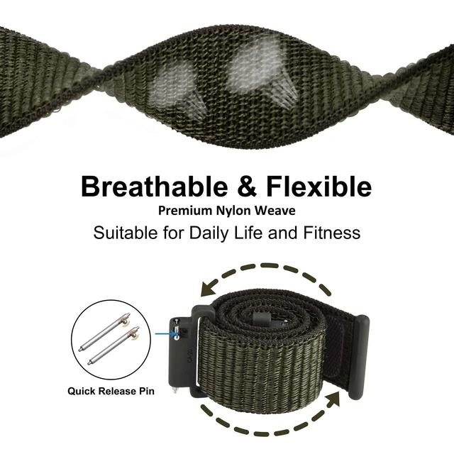 Alt view image 3 of 7 - 22mm Adjustable Nylon Watch Band, Quick Release Sport Loop Strap (Army Green)