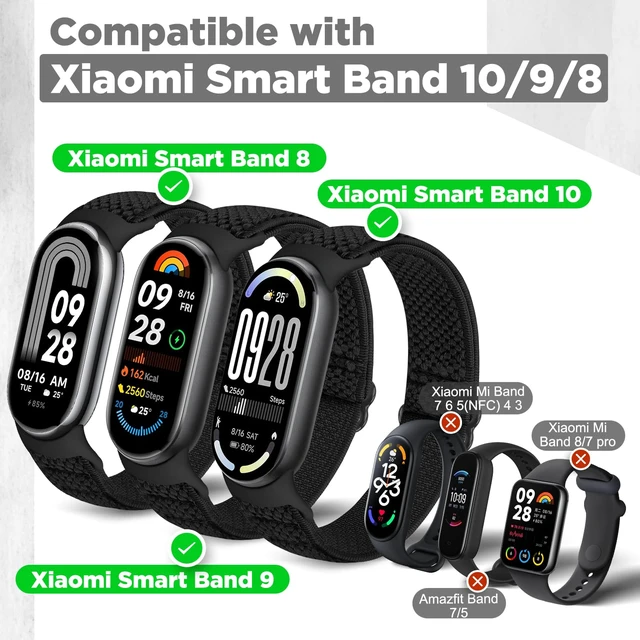 Alt view image 3 of 7 - Elastic Bands Compatible with Xiaomi Smart Band 10/9/8 for Women Men, Stretchy Solo Loop Soft Nylon Elastic Strap Replacement Wristband for Xiaomi Mi Band 10/9/83 PCS
