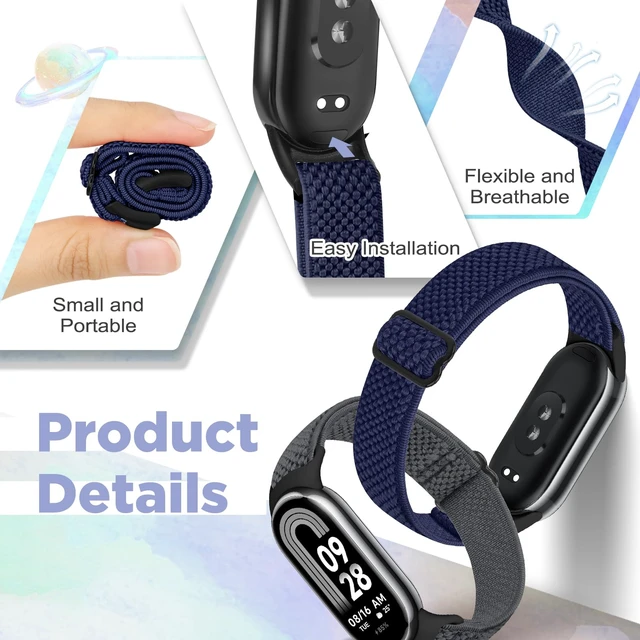 Alt view image 2 of 7 - Elastic Bands Compatible with Xiaomi Smart Band 10/9/8 for Women Men, Stretchy Solo Loop Soft Nylon Elastic Strap Replacement Wristband for Xiaomi Mi Band 10/9/83 PCS