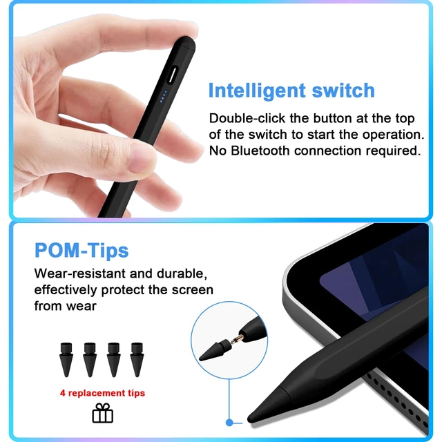Alt view image 7 of 7 - A8 Stylus Pen for iPad 2018-2026, Fast Charge, Palm Rejection-Black | Magnetic Precision Pencil for iPad Compatible with Apple iPad A16 11-6, Air M4/M3/M2/5/4/3, Pro M5/M4/11"/12.9"/13", Mini 6/5