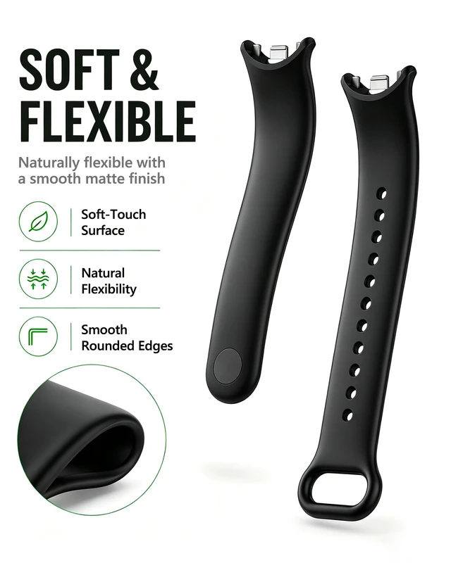 Alt view image 3 of 7 - Replacement Straps for Xiaomi Smart Band 10/9/8, Snap Closure | Soft, lightweight TPU with ventilation openings; adjustable, easy to clean, and quick to replace