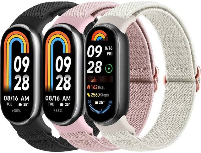Main image of Elastic Bands Compatible with Xiaomi Smart Band 10/9/8 for Women Men, Stretchy Nylon Strap Replacement Wristband for Xiaomi Mi Band 10/9/8 (Black+Starlight+Pink)