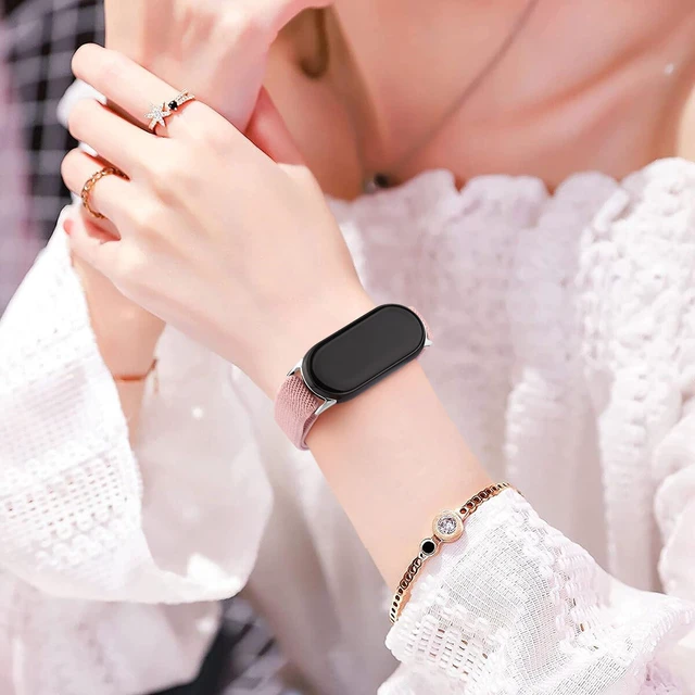 Alt view image 6 of 7 - Elastic Bands Compatible with Xiaomi Smart Band 10/9/8 for Women Men, Stretchy Nylon Strap Replacement Wristband for Xiaomi Mi Band 10/9/8 (Black+Starlight+Pink)
