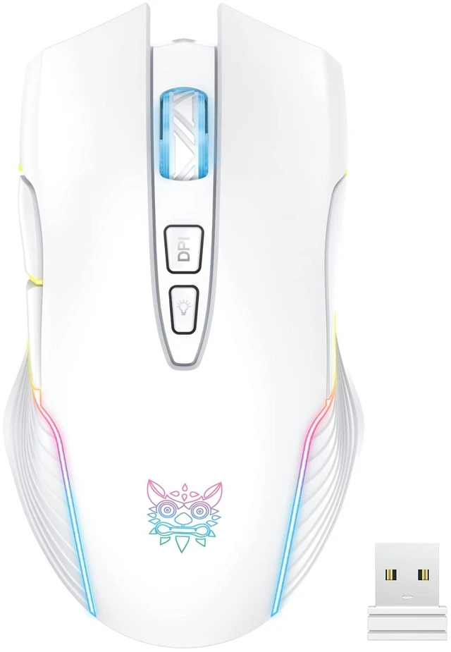 Main image of RGB Backlight Rechargeable Wireless Gaming Mouse for PC, White | Ergonomic mouse, up to 3600 DPI, 7 non-programmable buttons, works with Vista/Linux/Mac, 2.4G USB included