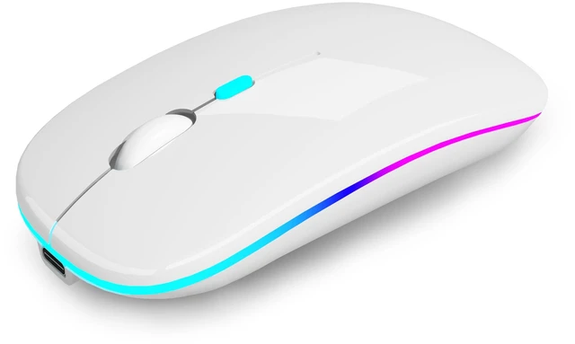 Main image of Wireless Bluetooth Mouse, Rechargeable Dual Mode Mouse, Pearl White | BT 5.2 & 2.4G USB Receiver, 3 Adjustable DPI,LED Lights,Slim,Silent,Portable Computer Mouse for Laptop,PC,MacBook,iPad,Tablet