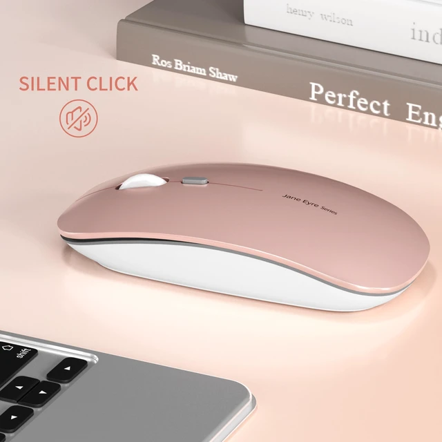 Alt view image 3 of 7 - Q5 Slim Rechargeable Wireless Mouse, Silent Computer Mouse Rose Gold | 2.4GHz Optical, USB C Charging, Battery Indicator, Ultra Thin, Portable, 1600 DPI, Ambidextrous, USB Receiver, Type C Adapter