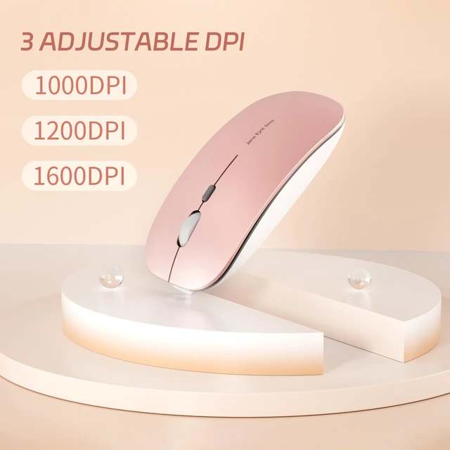 Alt view image 2 of 7 - Q5 Slim Rechargeable Wireless Mouse, Silent Computer Mouse Rose Gold | 2.4GHz Optical, USB C Charging, Battery Indicator, Ultra Thin, Portable, 1600 DPI, Ambidextrous, USB Receiver, Type C Adapter