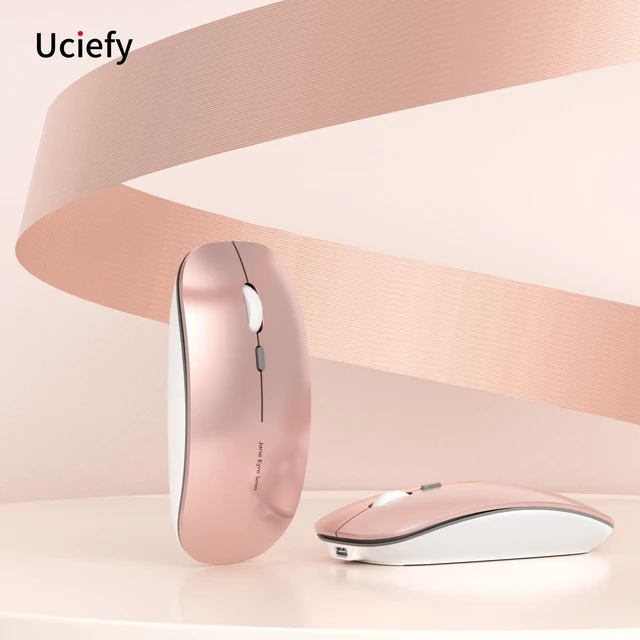 Alt view image 7 of 7 - Q5 Slim Rechargeable Wireless Mouse, Silent Computer Mouse Rose Gold | 2.4GHz Optical, USB C Charging, Battery Indicator, Ultra Thin, Portable, 1600 DPI, Ambidextrous, USB Receiver, Type C Adapter