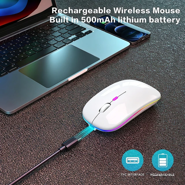 Alt view image 3 of 7 - Wireless Bluetooth Mouse, Rechargeable Dual Mode Mouse, Pearl White | BT 5.2 & 2.4G USB Receiver, 3 Adjustable DPI,LED Lights,Slim,Silent,Portable Computer Mouse for Laptop,PC,MacBook,iPad,Tablet
