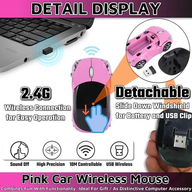 Alt view image 4 of 6 - Pink Wireless MouseCar Mouse 1600DPI 2.4G with USB Reciver for Computer Wireless Computer Mouse Wireless USB Wireless Mouse for Windows for Mac OS for Laptop Computer TabletPink