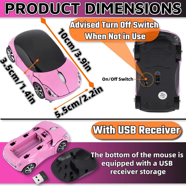 Alt view image 5 of 6 - Pink Wireless MouseCar Mouse 1600DPI 2.4G with USB Reciver for Computer Wireless Computer Mouse Wireless USB Wireless Mouse for Windows for Mac OS for Laptop Computer TabletPink