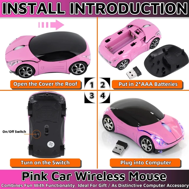 Alt view image 6 of 6 - Pink Wireless MouseCar Mouse 1600DPI 2.4G with USB Reciver for Computer Wireless Computer Mouse Wireless USB Wireless Mouse for Windows for Mac OS for Laptop Computer TabletPink