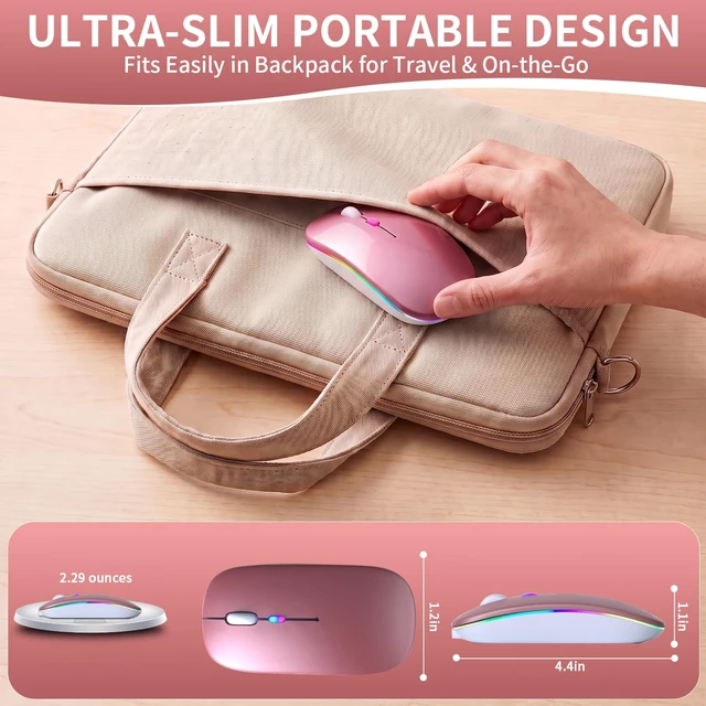 Alt view image 4 of 7 - Rechargeable Wireless Mouse with 7-Color LED, Rosegold | Dual Mode Bluetooth 5.2 + 2.4G USB Receiver, Slim Portable Cordless Mouse for Laptop, iPad, Mac, Chromebook