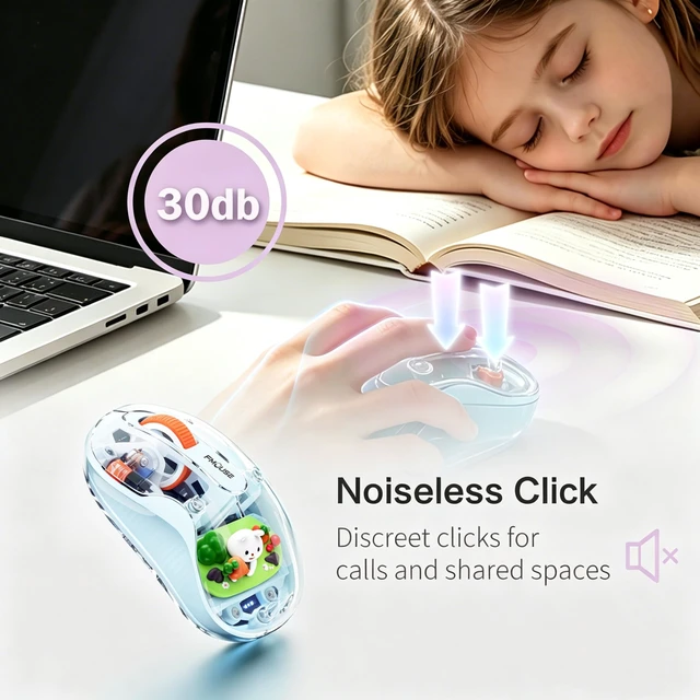 Alt view image 4 of 7 - Cute Transparent Mouse, Tri-Mode Wireless, Rechargeable, Blue | USB-A & USB-C Receivers | 2.4G & Dual Bluetooth | Rabbit Figurine | Silent Click | RGB | For MAC, iPad, Laptop