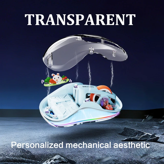 Alt view image 3 of 7 - Cute Transparent Mouse, Tri-Mode Wireless, Rechargeable, Blue | USB-A & USB-C Receivers | 2.4G & Dual Bluetooth | Rabbit Figurine | Silent Click | RGB | For MAC, iPad, Laptop