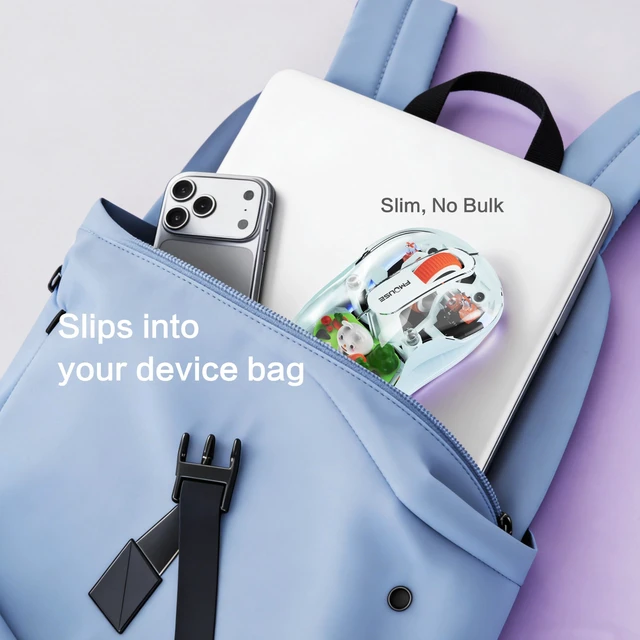 Alt view image 5 of 7 - Cute Transparent Mouse, Tri-Mode Wireless, Rechargeable, Blue | USB-A & USB-C Receivers | 2.4G & Dual Bluetooth | Rabbit Figurine | Silent Click | RGB | For MAC, iPad, Laptop