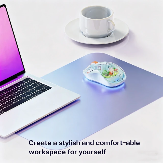 Alt view image 7 of 7 - Cute Transparent Mouse, Tri-Mode Wireless, Rechargeable, Blue | USB-A & USB-C Receivers | 2.4G & Dual Bluetooth | Rabbit Figurine | Silent Click | RGB | For MAC, iPad, Laptop