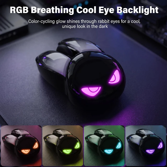 Alt view image 3 of 7 - Wireless Gaming Mouse, RGB Light Cool Eyes Bunny Design, TriMode 2.4G/Bluetooth/Wired Rechargeable Silent Click Cute Mouse, 3 Buttons 1200 DPI, Portable Mice for iPad Mac Laptop PC- Black