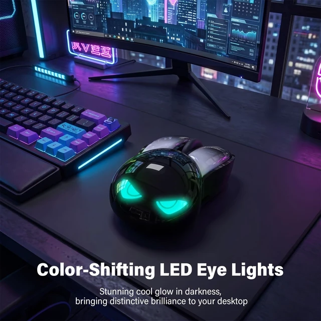 Alt view image 4 of 7 - Wireless Gaming Mouse, RGB Light Cool Eyes Bunny Design, TriMode 2.4G/Bluetooth/Wired Rechargeable Silent Click Cute Mouse, 3 Buttons 1200 DPI, Portable Mice for iPad Mac Laptop PC- Black