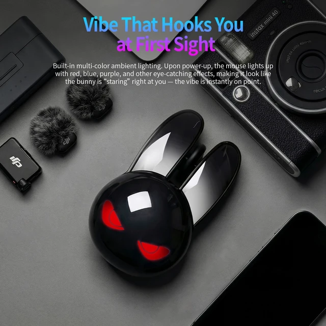 Alt view image 7 of 7 - Wireless Gaming Mouse, RGB Light Cool Eyes Bunny Design, TriMode 2.4G/Bluetooth/Wired Rechargeable Silent Click Cute Mouse, 3 Buttons 1200 DPI, Portable Mice for iPad Mac Laptop PC- Black