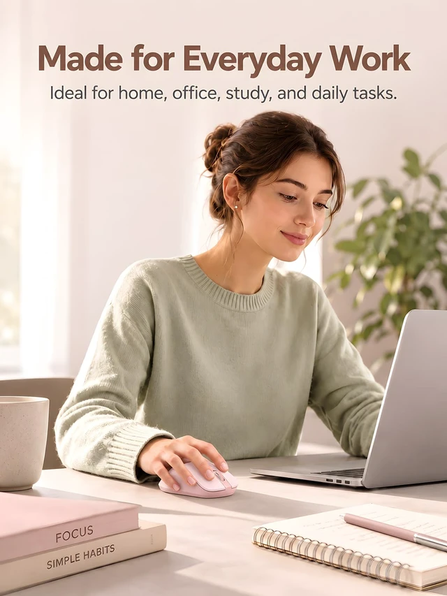 Alt view image 7 of 7 - Bluetooth Wireless Mouse, Dual Bluetooth & 2.4G USB Receiver, Pink | Right-Hand Ergonomic Grip, Quiet Clicks, Low Power - Multi-Device Compatibility for MacBook, Laptop, Computer, iPad Air/Pro