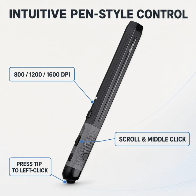 Alt view image 6 of 7 - Pocket Pen Mouse, Bluetooth/2.4GHz, Ergonomic, Rechargeable (Black) | Natural Pen-Tip "Press-to-Click" Design Pocket-Sized for Laptop, Windows 7/8/10/11, Android, Linux, Mac OS