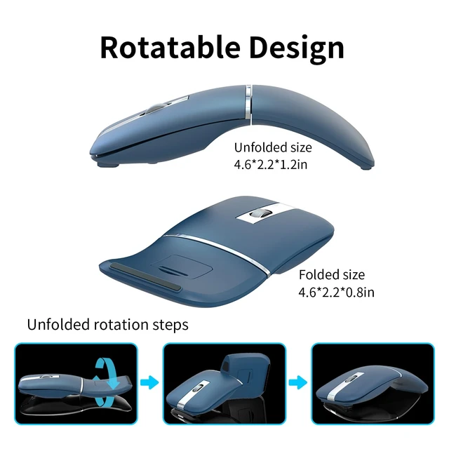 Alt view image 3 of 7 - Bluetooth Arc Travel Mouse - BT & USB Wireless Dual Mode, Rechargeable | Slim Rotatable Portable, 3-Speed DPI, Silent Computer Mice for Microsoft Laptop PC MacBook Chromebook Tablet - Sapphire Blue