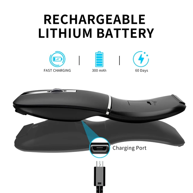 Alt view image 4 of 7 - Bluetooth Arc Travel Mouse - BT & USB Wireless Dual Mode, Rechargeable | Slim Rotatable Portable, 3-Speed DPI, Silent Computer Mice for Microsoft Laptop PC MacBook Chromebook Tablet - Graphite Black