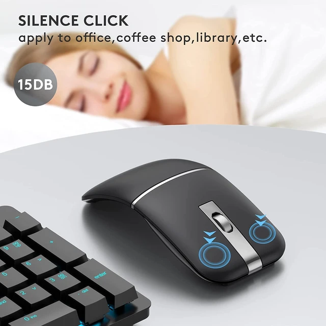 Alt view image 6 of 6 - Bluetooth Wireless Mouse for Laptop, Foldable Arc 180° Rotating Silent Click Portable Curved Computer Mice for Home, Office, Travel(Black)