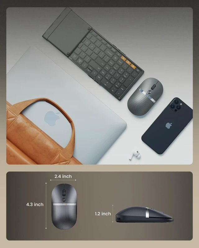 Alt view image 4 of 7 - HubMouse for Travel, 3-Port Hub (PD, HDMI, USB 3.0), Grey | 55g Ultra-light rechargeable portable mouse for Laptop, iPad, MacBook, Surface Pro, connects 3 devices via BT/USBC.