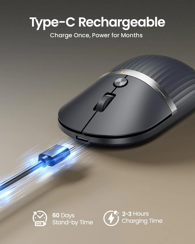 Alt view image 5 of 7 - HubMouse for Travel, 3-Port Hub (PD, HDMI, USB 3.0), Grey | 55g Ultra-light rechargeable portable mouse for Laptop, iPad, MacBook, Surface Pro, connects 3 devices via BT/USBC.