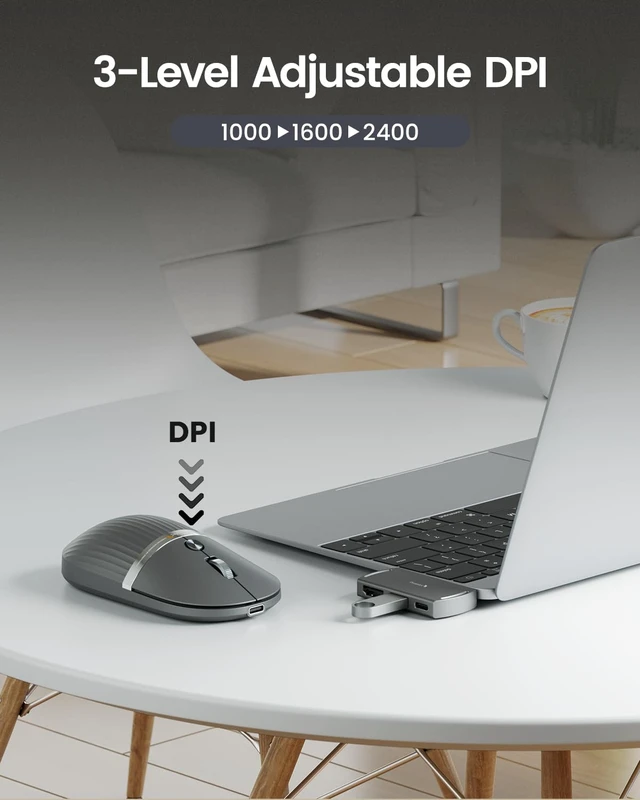 Alt view image 6 of 7 - HubMouse for Travel, 3-Port Hub (PD, HDMI, USB 3.0), Grey | 55g Ultra-light rechargeable portable mouse for Laptop, iPad, MacBook, Surface Pro, connects 3 devices via BT/USBC.