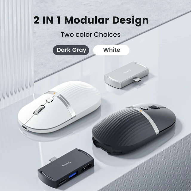 Alt view image 7 of 7 - HubMouse for Travel, 3-Port Hub (PD, HDMI, USB 3.0), Grey | 55g Ultra-light rechargeable portable mouse for Laptop, iPad, MacBook, Surface Pro, connects 3 devices via BT/USBC.