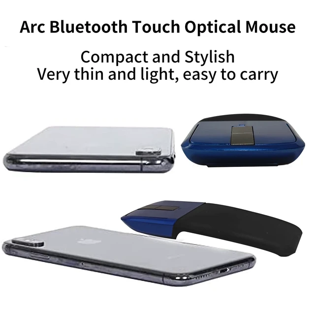Alt view image 3 of 6 - Bluetooth Arc Touch Travel Mouse Foldable Slim and Portable Mini Wireless Computer Mouse Folding Optical Mice for Microsoft Laptop Notebook Tablet - Black & Blue