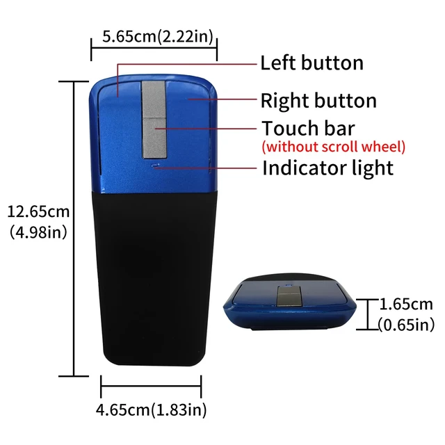 Alt view image 4 of 6 - Bluetooth Arc Touch Travel Mouse Foldable Slim and Portable Mini Wireless Computer Mouse Folding Optical Mice for Microsoft Laptop Notebook Tablet - Black & Blue