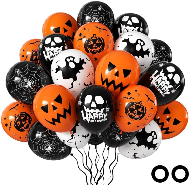 Main image of Halloween Balloons Decorations, 50 Pcs 12 Inch Hlloween Latex Balloons | Black White Orange Balloons With Spooky Pumpkin Spider Web grimace for Halloween Spooky Ghost Party Decoration