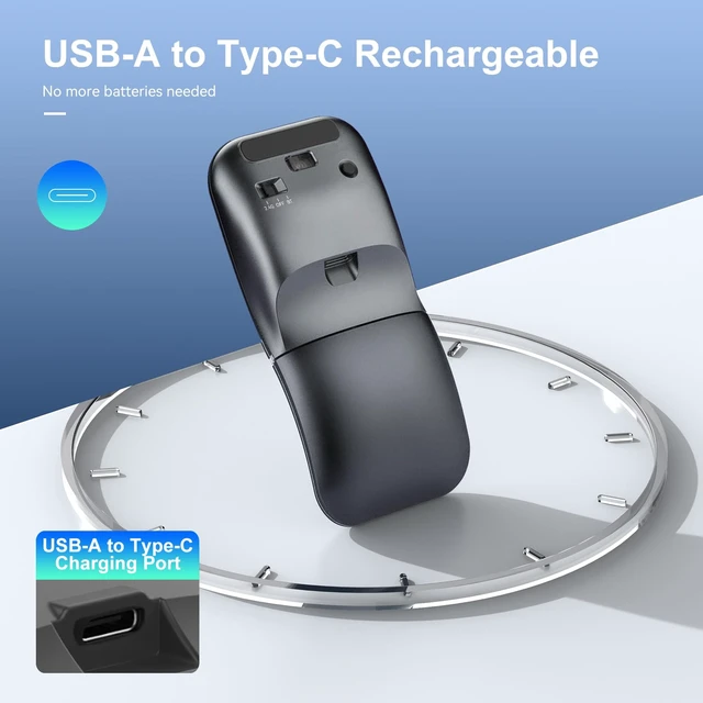 Alt view image 4 of 7 - Wireless Mouse Bendable Rotating Design, Tri-Mode (BT 5.0/4.0 + 2.4GHz),arc Rechargeable Travel Wireless Mouse for Microsoft Laptop PC Tablet Black