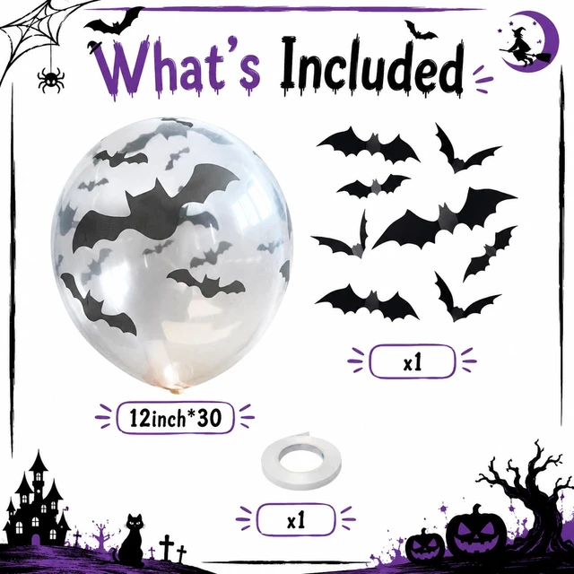 Alt view image 2 of 7 - Halloween Bat Balloons, 30Pcs Halloween Spooky Birthday Party Decorations | White Bat Transparent Latex Balloons,Happy Halloween Horror Party Decor Baby Shower Kids Birthday Party Decorations Supplies