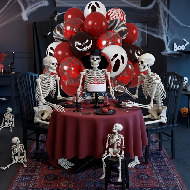 Alt view image 2 of 7 - Halloween Bloody Balloons 12 Inch 51 Pcs Red and Black Scary Balloons with Ghost Expression Print Balloon Crimson Vivid Red Blood Hand Marble Balloon for Spooky Haunted House Scream Creepy Decor