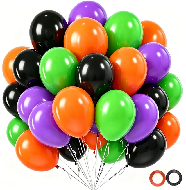 Main image of Halloween Party Balloons, 50Pcs 12inch Green Purple Orange Black Balloons | Halloween Decorations Balloons for Halloween party Celebration Birthday Spooky Ghost Party Decoration