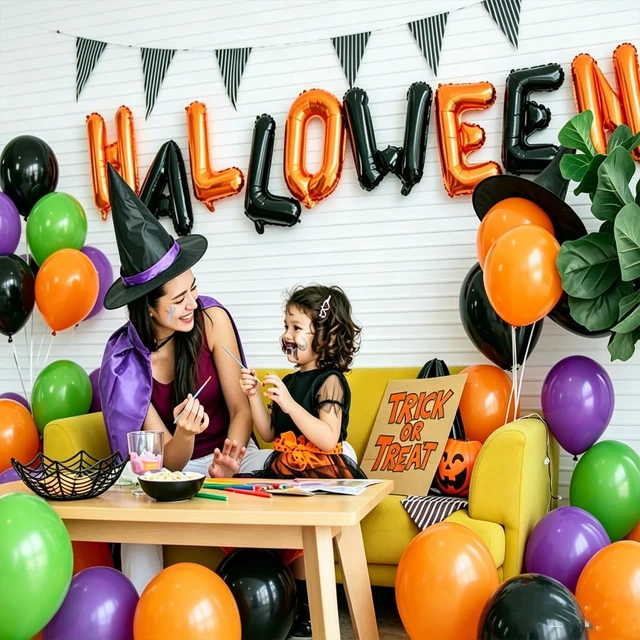 Alt view image 3 of 7 - Halloween Party Balloons, 50Pcs 12inch Green Purple Orange Black Balloons | Halloween Decorations Balloons for Halloween party Celebration Birthday Spooky Ghost Party Decoration