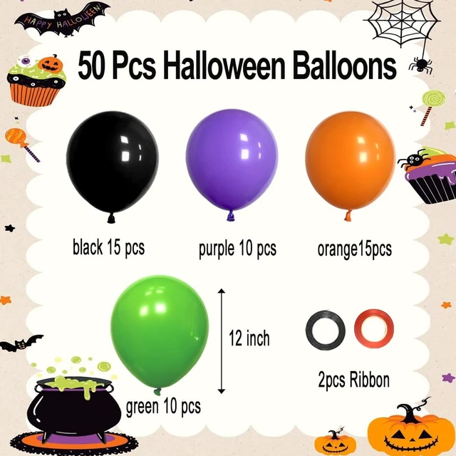 Alt view image 7 of 7 - Halloween Party Balloons, 50Pcs 12inch Green Purple Orange Black Balloons | Halloween Decorations Balloons for Halloween party Celebration Birthday Spooky Ghost Party Decoration