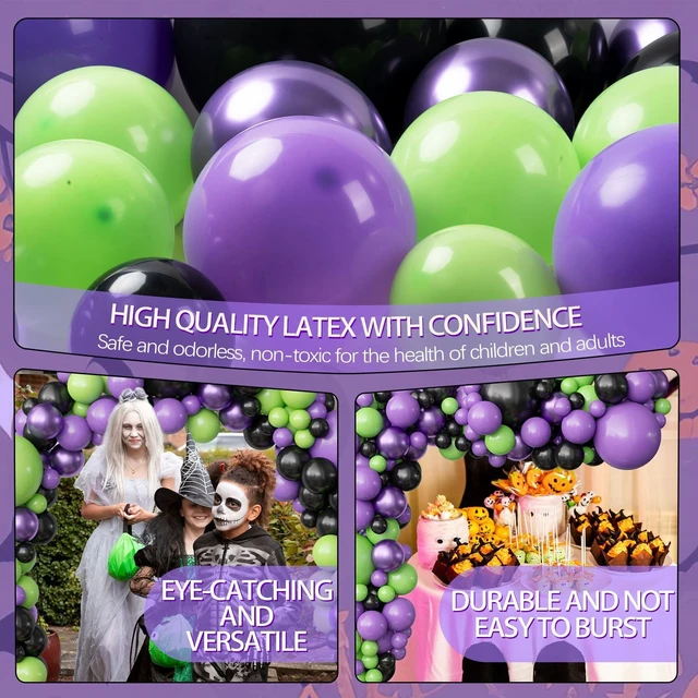 Alt view image 4 of 7 - Halloween Balloon Garland Arch Kit, 116PCS Green Purple Black Balloons Metallic Purple Balloons for Halloween Party Decorations Kids Birthday Baby Shower Party Favors, 5/10/12/18 Inch